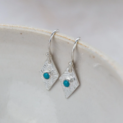 Sterling Silver Diamond and Turquoise Earrings