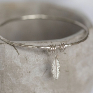 Sterling Silver Feather Charm Bangle