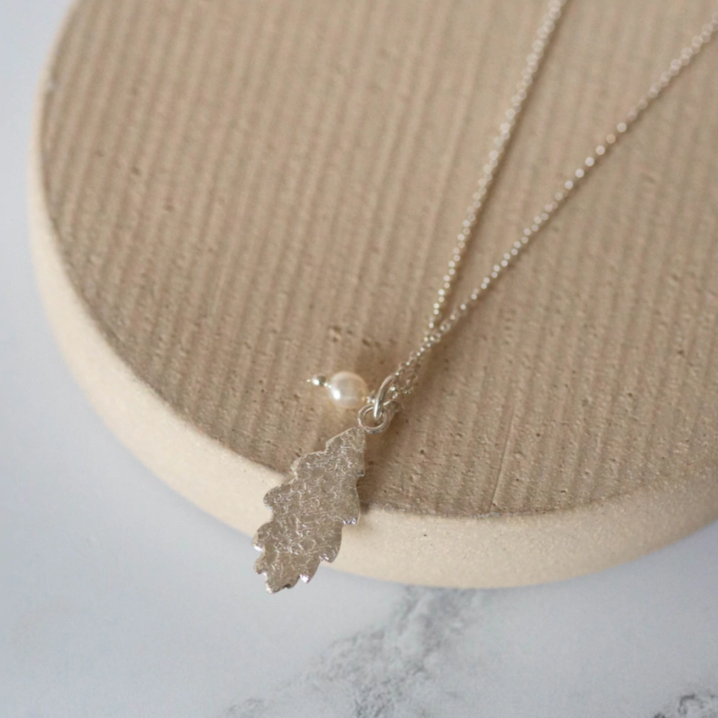 Sterling Silver Leaf with Pearl Pendant