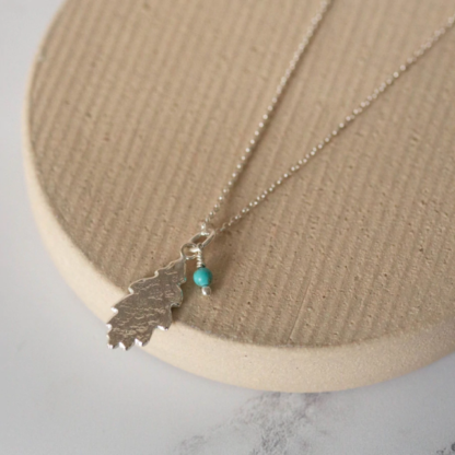 Sterling Silver Leaf with Turquoise Pendant