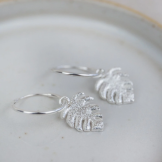 Sterling SIlver Monstera Charm Hoops
