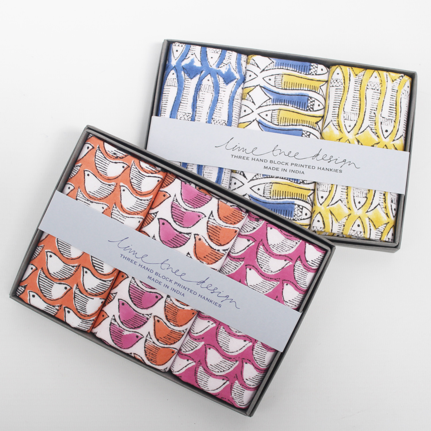 His and Hers Handkerchief Set - Birds and Fish